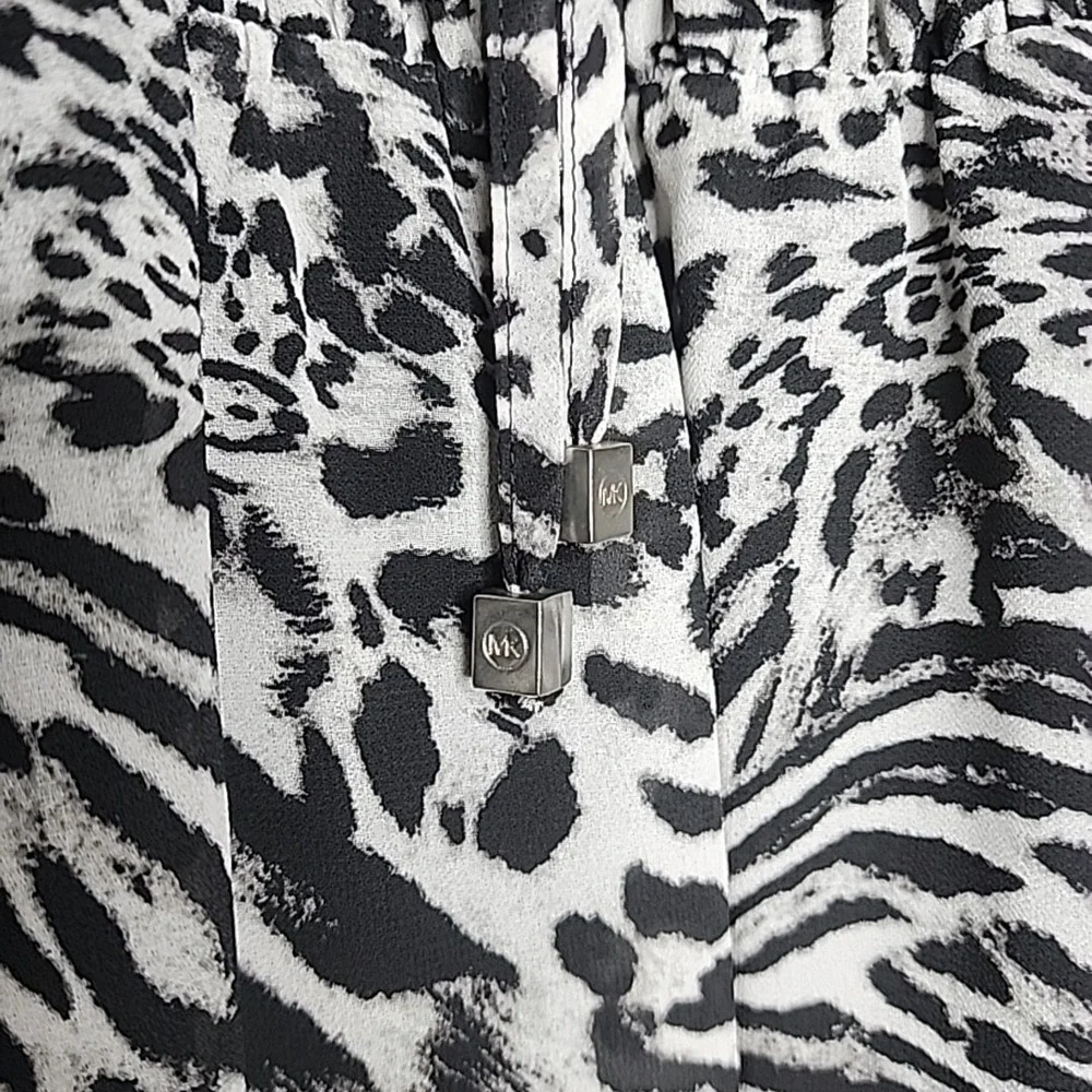 Michael Kors Long Sleeve Dress Black White Cold Shoulder Midi‎ Tassel Prep S